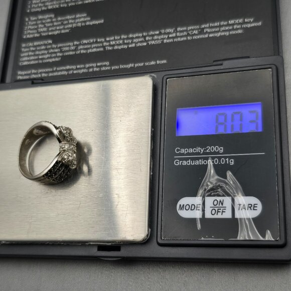 VTG Sterling Silver Marcasite & Clear Gemstone Bow Ring Size 9 Wide Band 8.03g - Picture 9 of 9